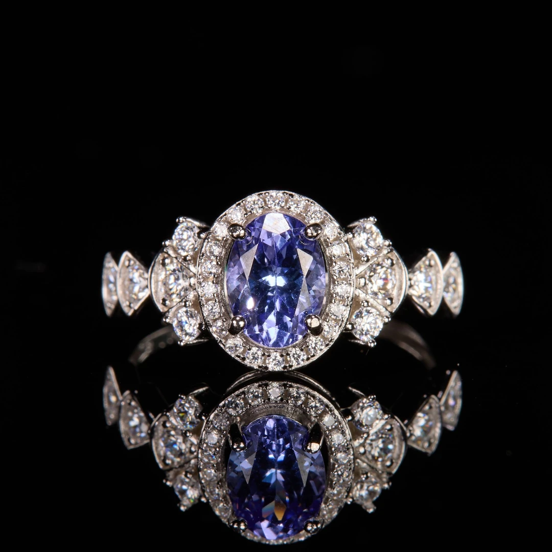 珠宝925银天然坦桑石戒指多样性发货