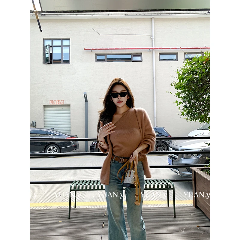 媛媛【温柔包围~】新款辣妹百搭秋季时尚套装女(背心+开衫)#TZ0800