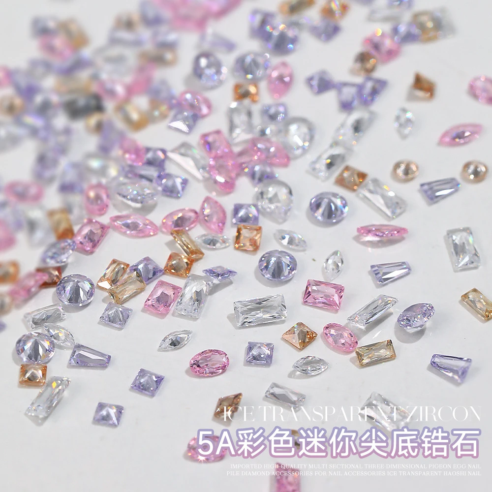 冰透美甲钻饰品爆闪网红迷你微锆混装彩钻碎钻透底指甲装饰尖底钻