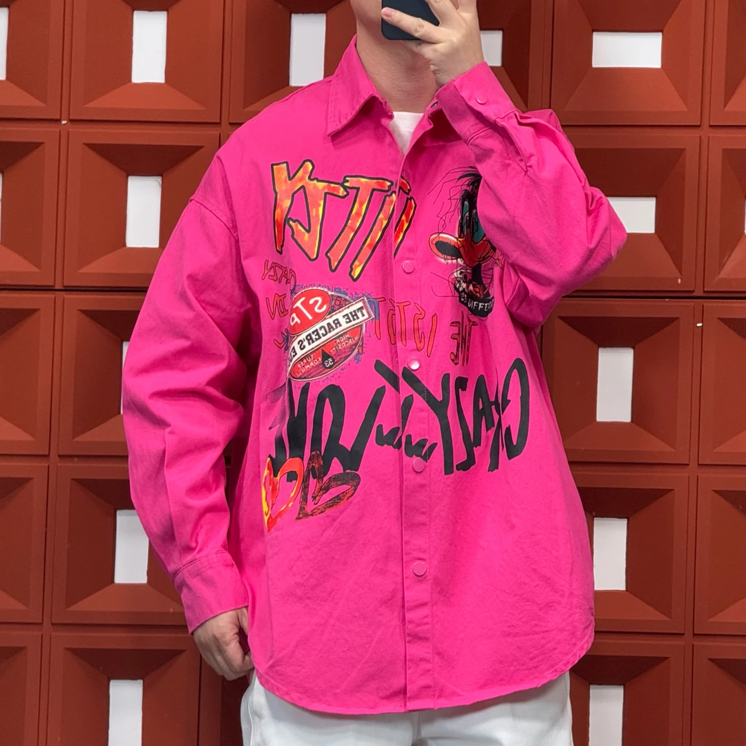 HK&NB x 动漫联名 春高街潮流情侣卡通动画印花国潮休闲牛仔衬衫