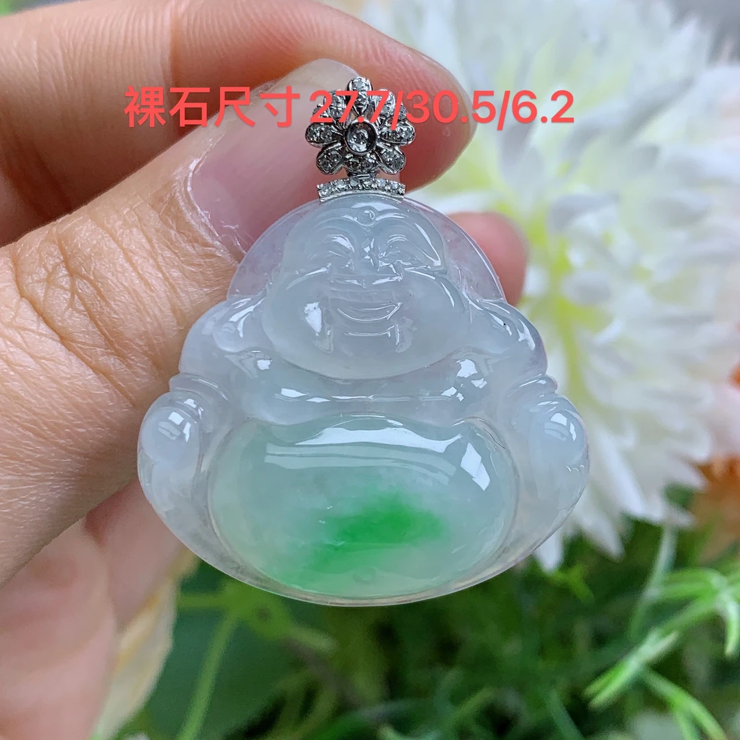 缅甸天然翡翠A货玉石18k冰胶飘阳绿佛公吊坠龙尺寸35.2/30.5/6.2