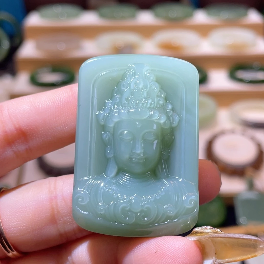 和田玉高品粉青度母未镶嵌