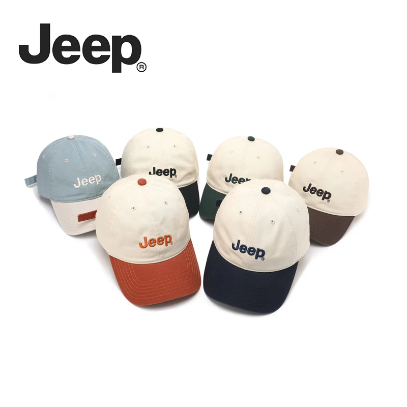 Jeep街头拼接撞色简约潮流鸭舌帽百搭大头围显脸小秋冬季棒球帽子