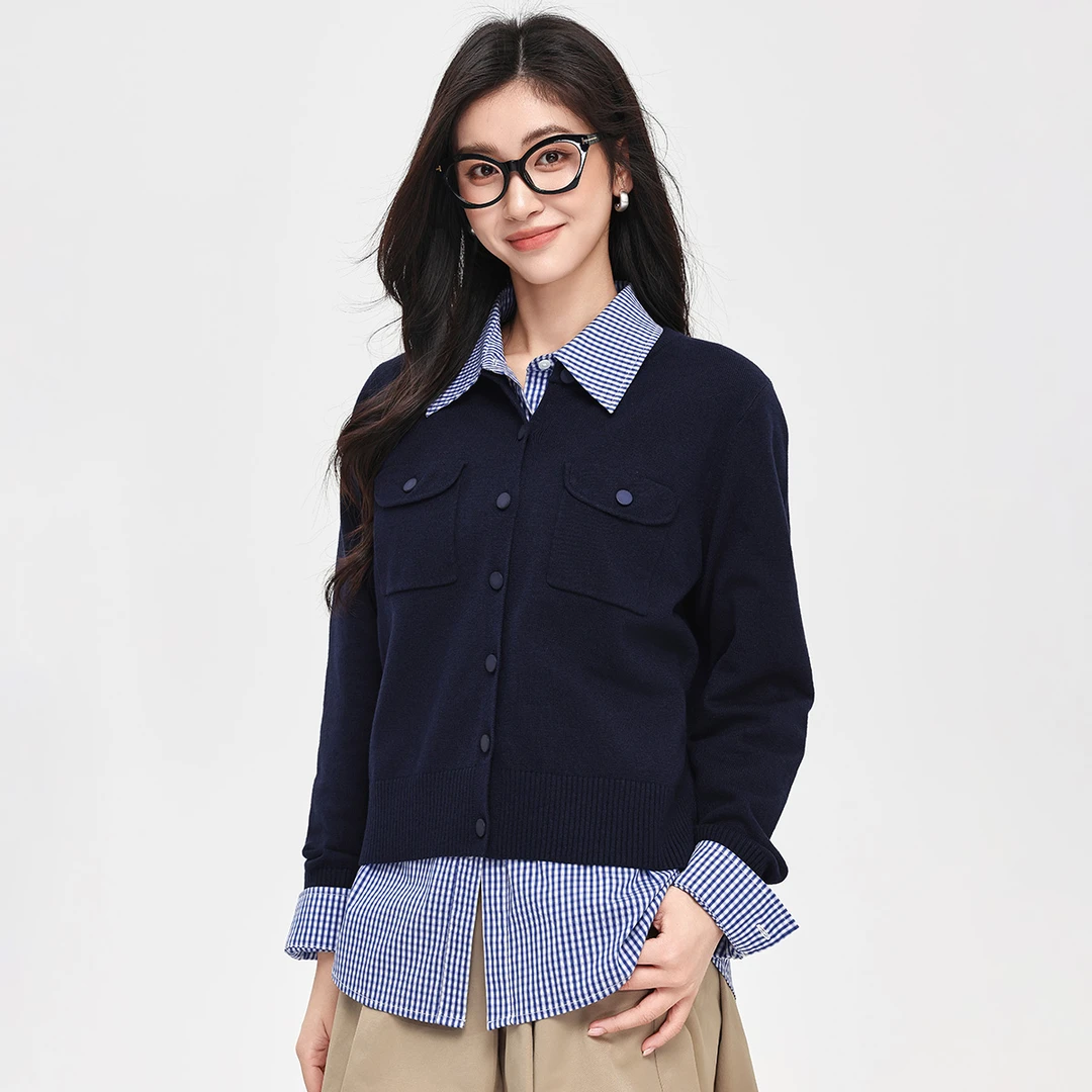 【双12提前购】茵曼26春季双口袋针织开衫复古百搭宽松圆领毛衣外套