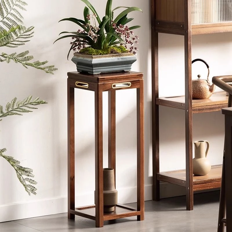 乌金木花架原木花台置物架客厅茶室内多层简约花盆架花几落地架子