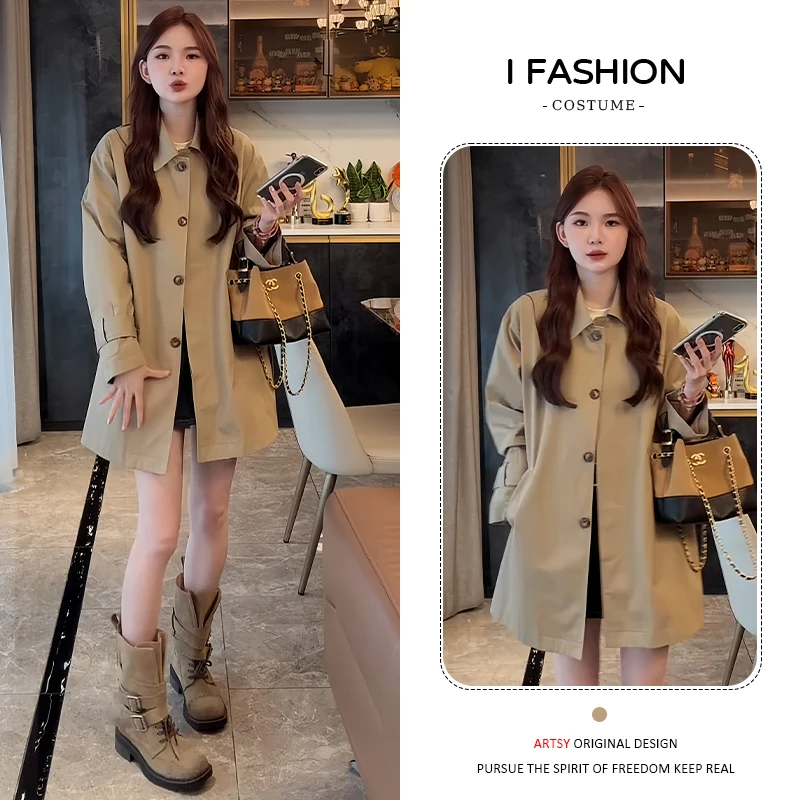 小个子气质高级感翻领风衣外套女2025年春秋新款韩系休闲百搭上衣