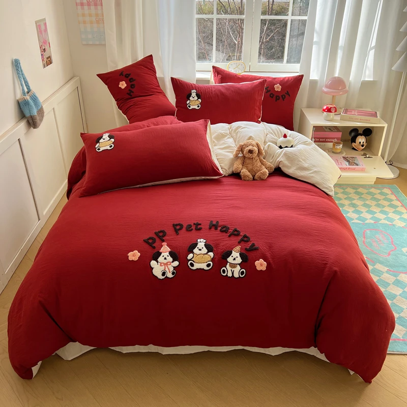 2025新款超柔软可爱卡通ins少女心水洗棉毛巾绣四件套宿舍三件套