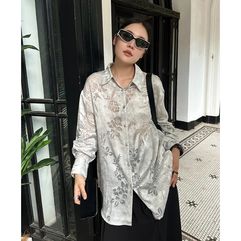 女轻薄衬衫晕染佃时新中式外搭休闲提花秋季250666上衣镂空