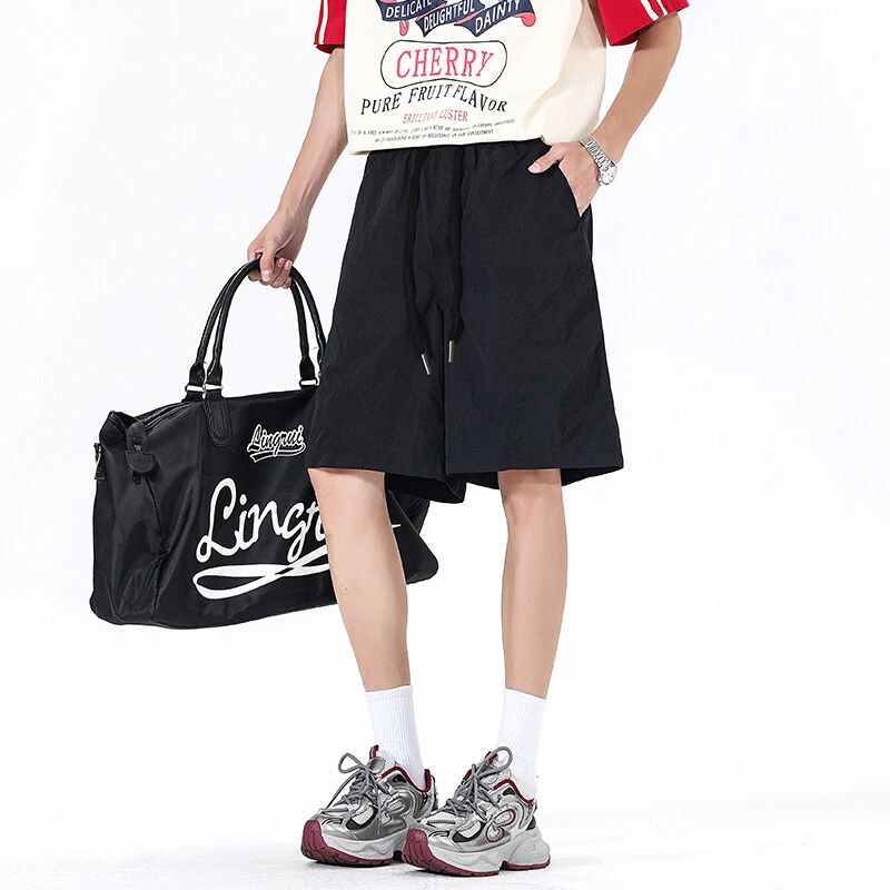 美式速干短裤男夏季薄款斜切休闲沙滩裤子直筒运动五分中裤