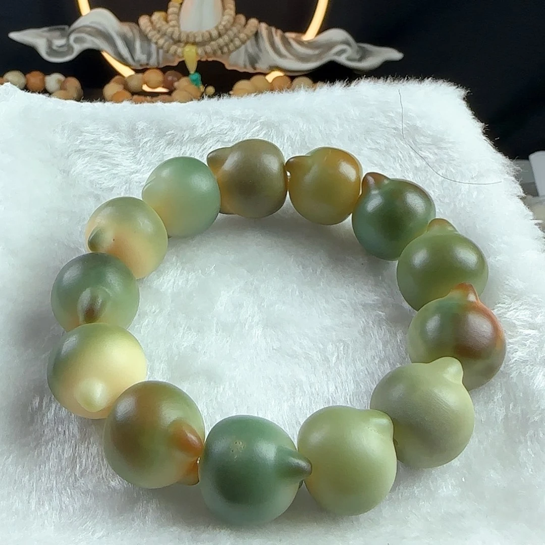 菩提根/象牙果手串优*瑕疵卡20绿色猫头手串一条