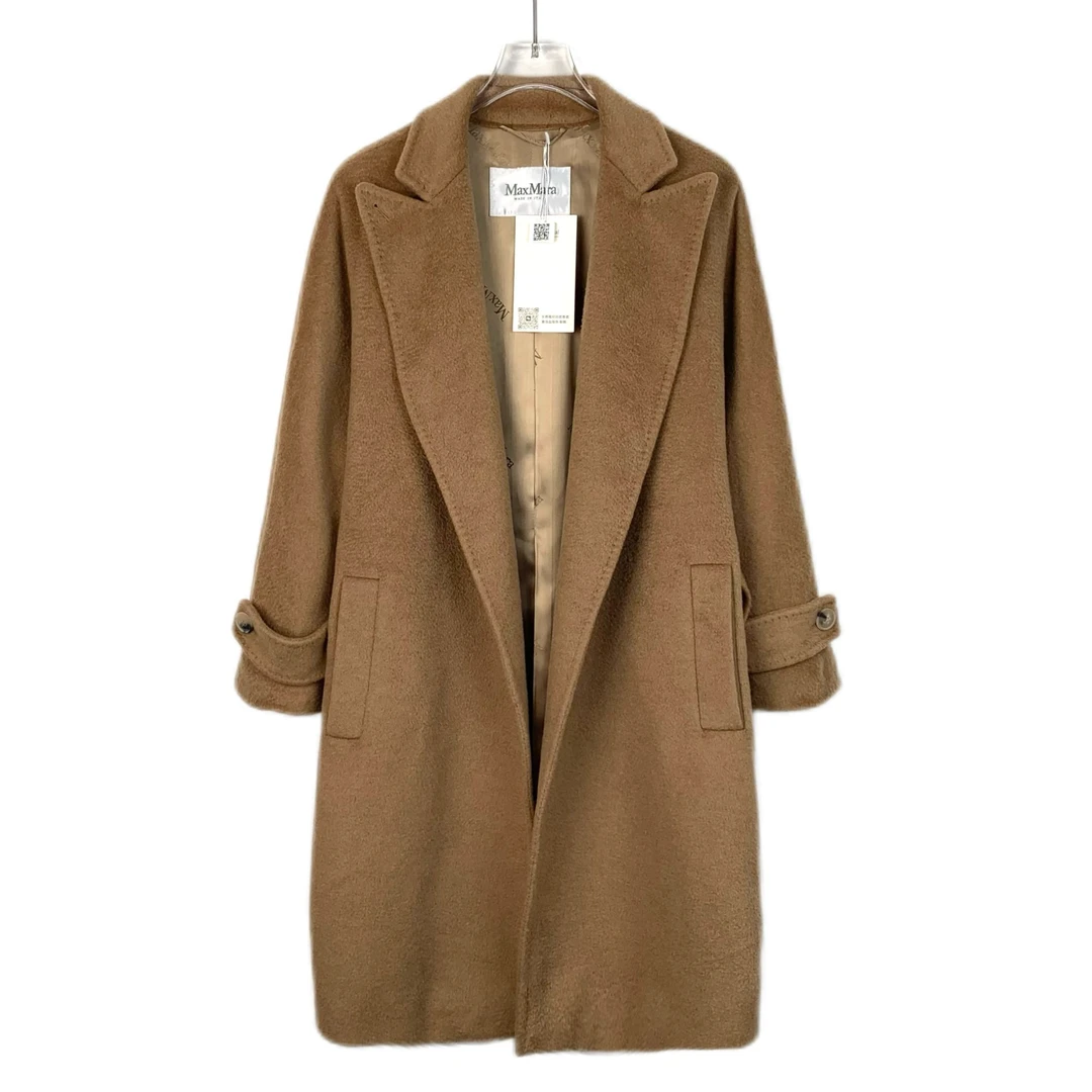 99新 MaxMara H10944 棕色骆驼绒腰带款呢子大衣外套 36 XS码