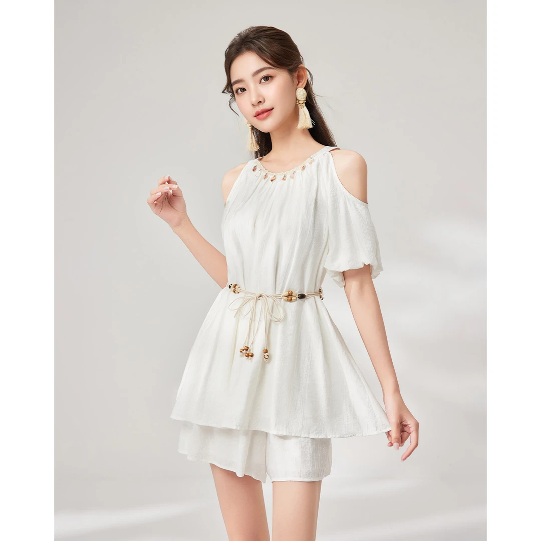 IEF/爱依服套装2025夏季新款度假风文艺少女露肩设计感女里外套裤