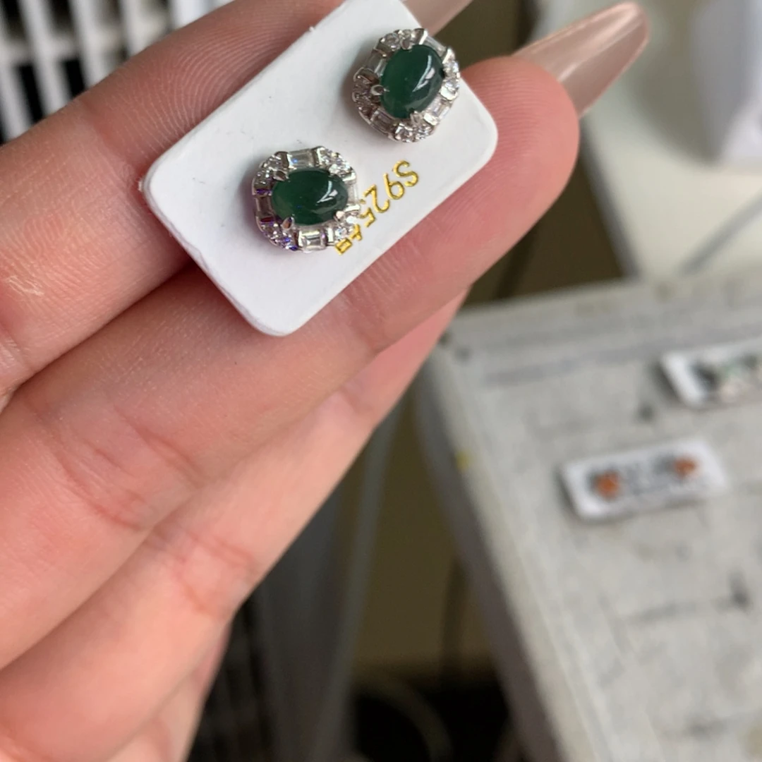 翡翠银S925镶嵌颈饰耳钉