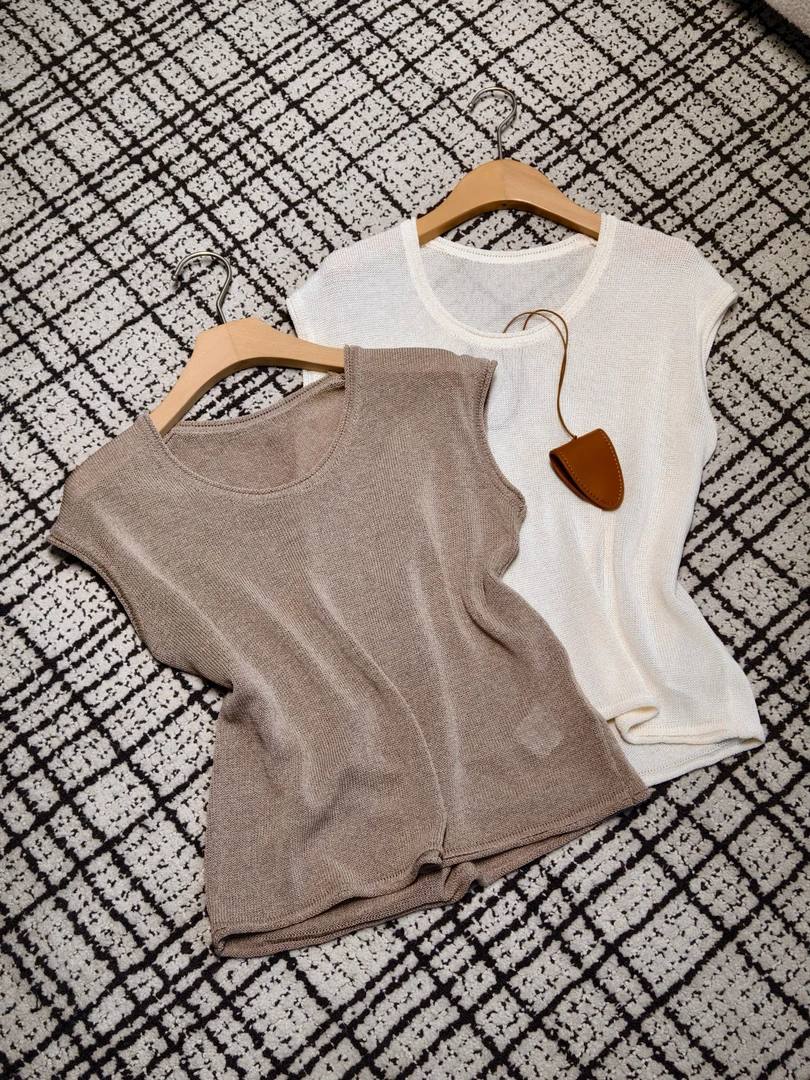 南油高货25夏季新款老钱风U领镂空针织背心女宽松显瘦无袖上衣