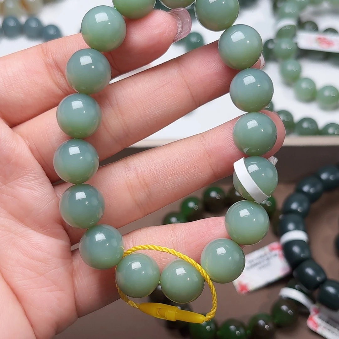 未镶嵌手链和田玉（碧玉）俄 粉青12 特细蓝调