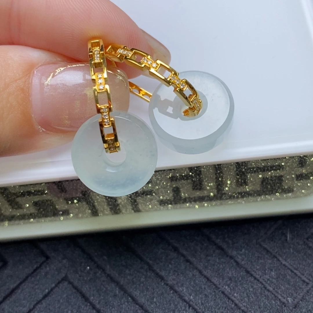 翡翠18K金镶嵌耳饰冰圈圈