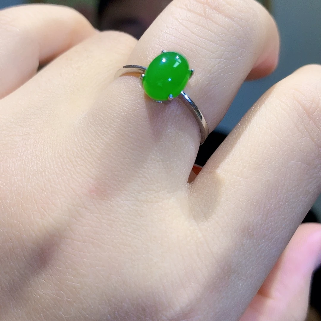 和田玉（碧玉）戒指银S925镀金镶嵌