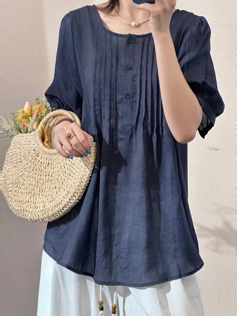 0627-06   女士气质简约百搭显瘦小众T恤  AGY   8637