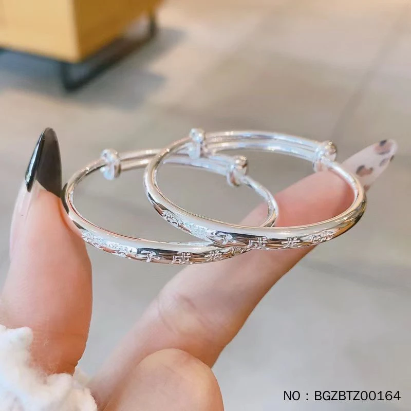 足银手镯 儿童宝宝足银实心望子成龙宝宝圆棍印字宝宝镯童镯#童镯