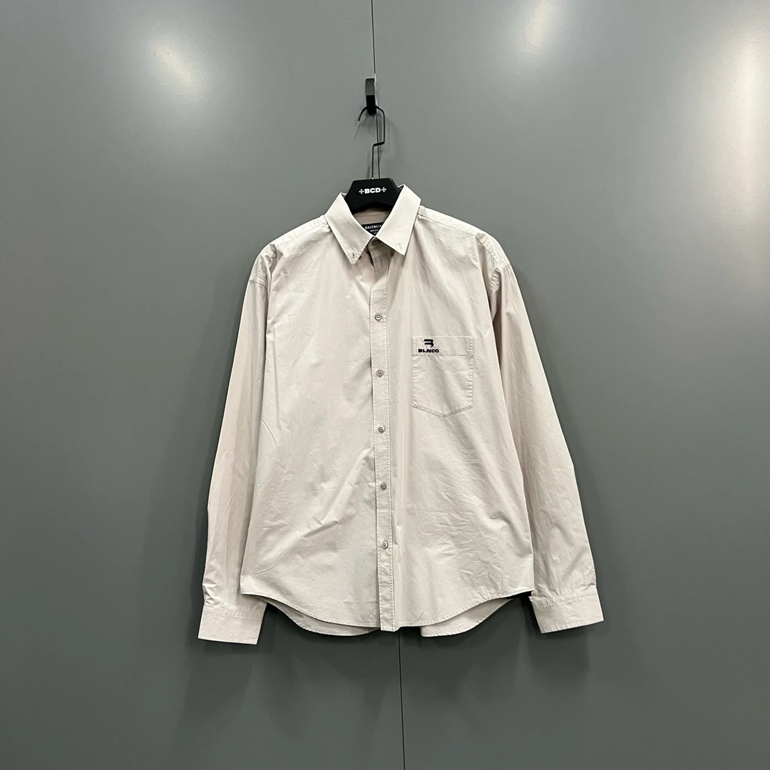 99新 Balenciaga/巴黎世家 qq213双钩刺绣logo衬衫 36码