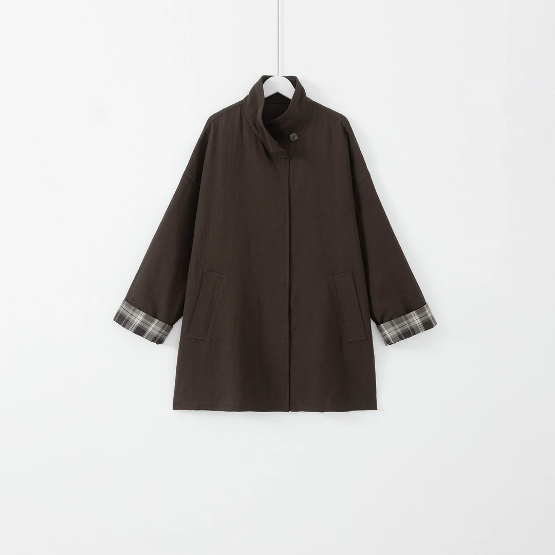 几里与麻 英伦复古格纹拼接风衣外套 衣长81胸围128 2090849