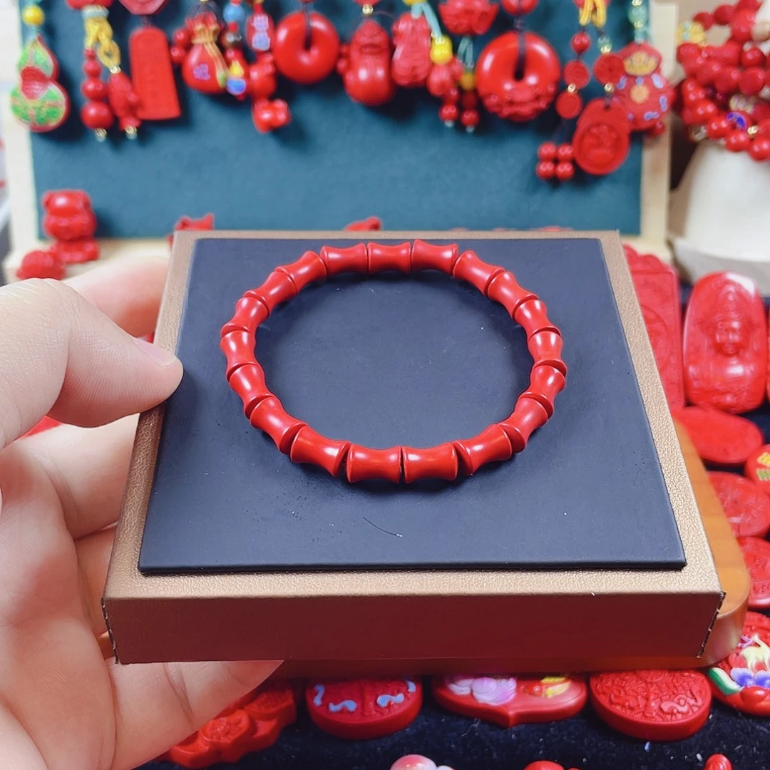 天然辰砂含辰砂工艺品竹节手串