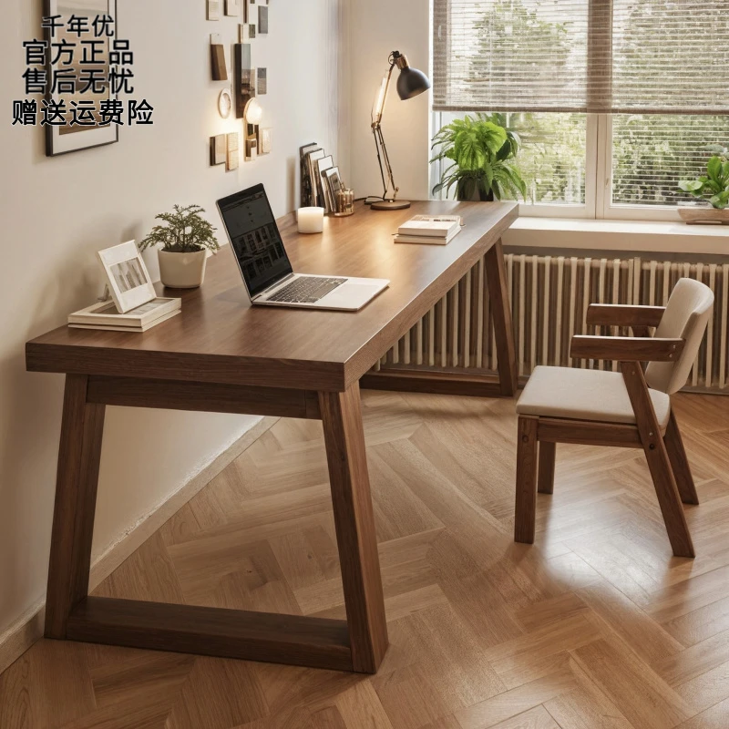 双人长书桌学生家用电脑桌学习桌客厅办公桌实木腿写字桌子工作台