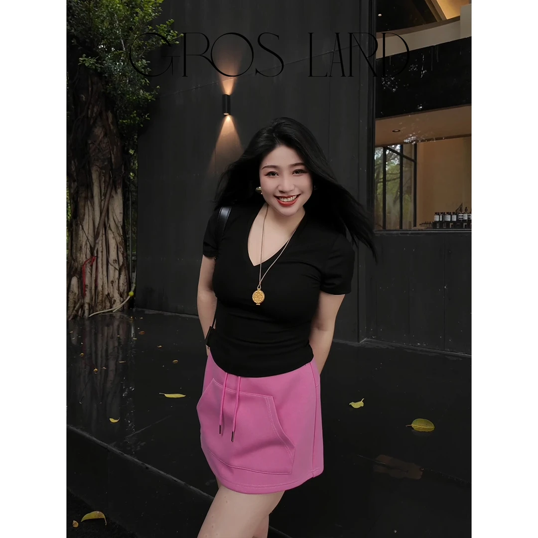 多肉宝贝V领显瘦打底衫上衣修身百搭T恤 7B25281