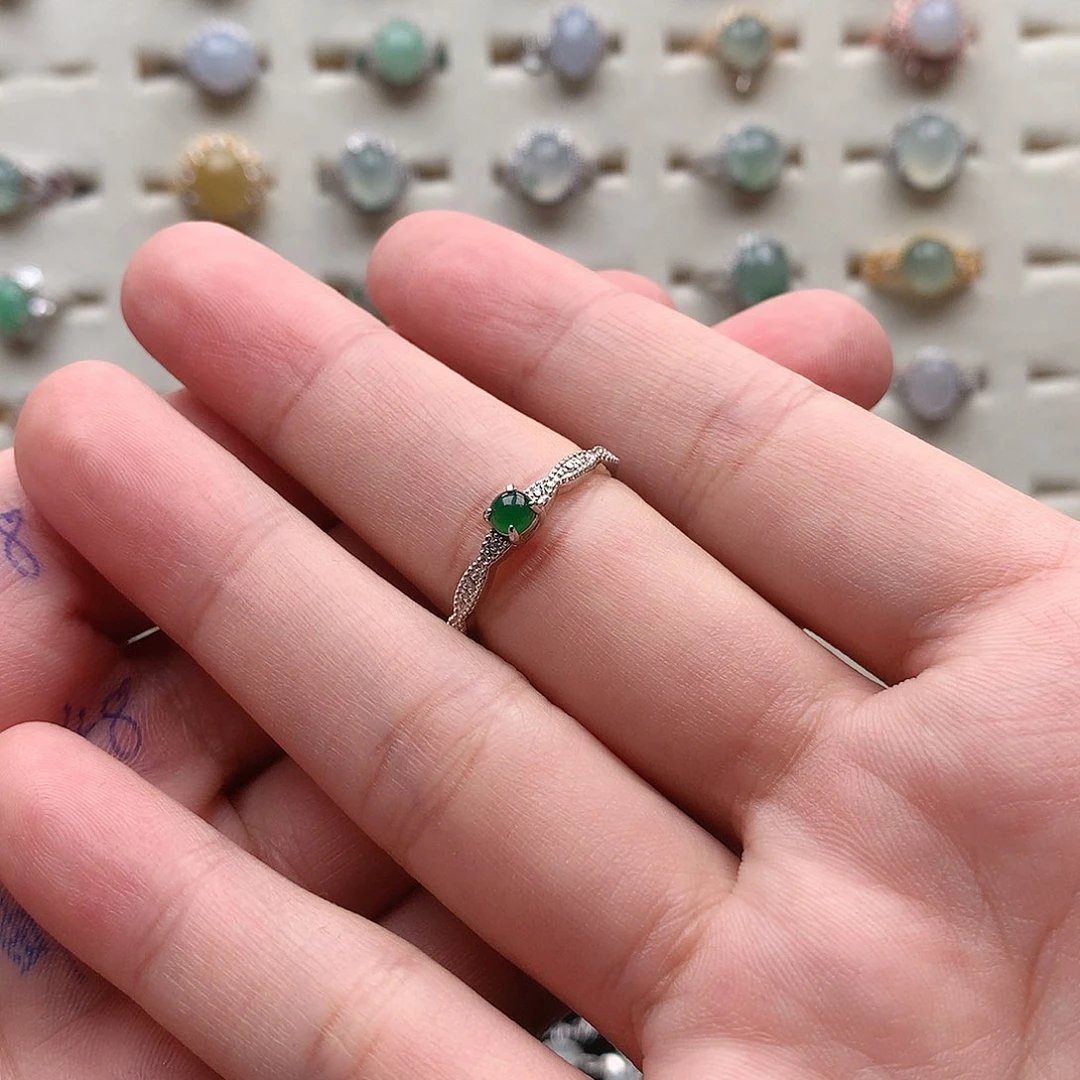 翡翠戒指银S925镶嵌0018