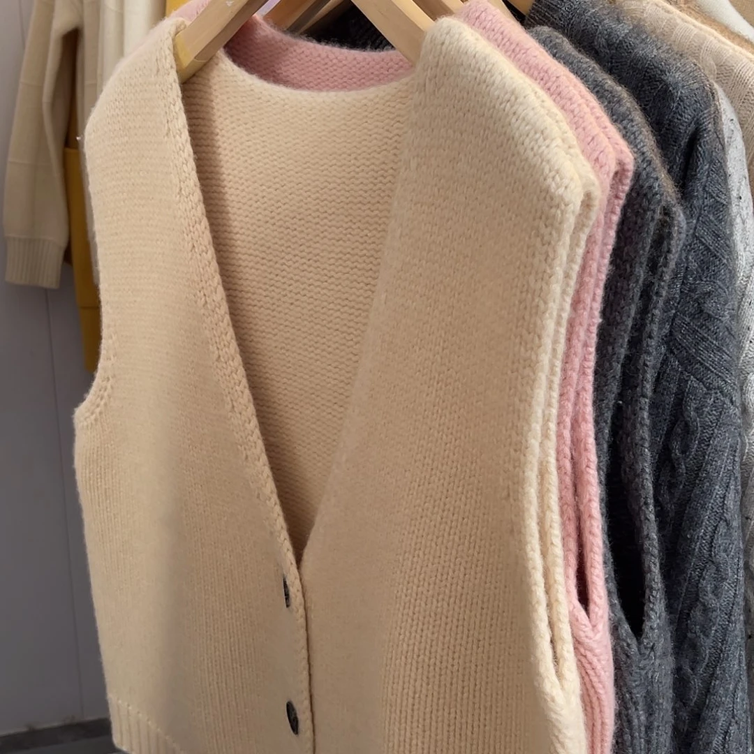 V领 羊绒 开衫 马甲