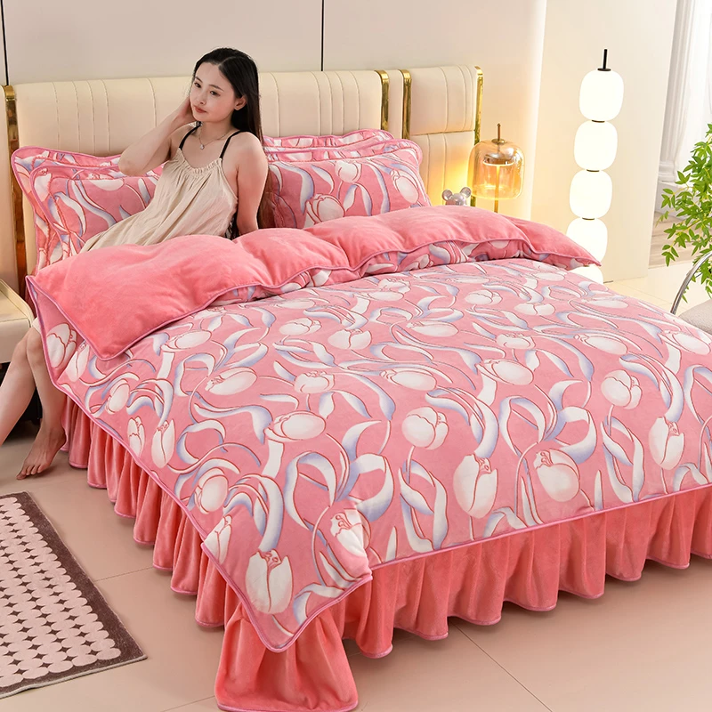 清舱！加厚牛奶绒四件套双面加绒冬季高克重印花床上用品