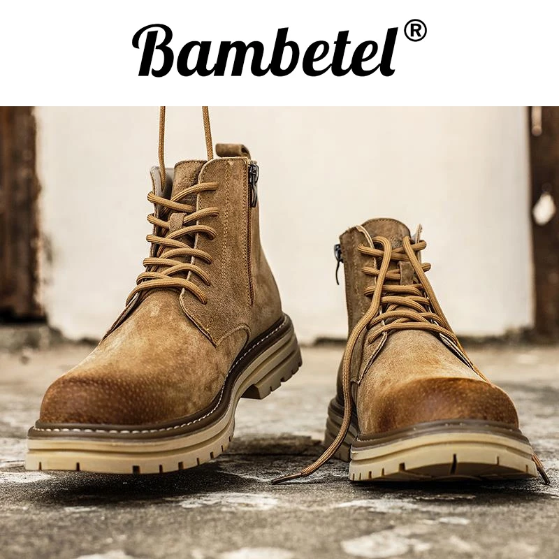 Bambetel男士秋季新款中帮户外工装英伦风潮流男靴大黄靴