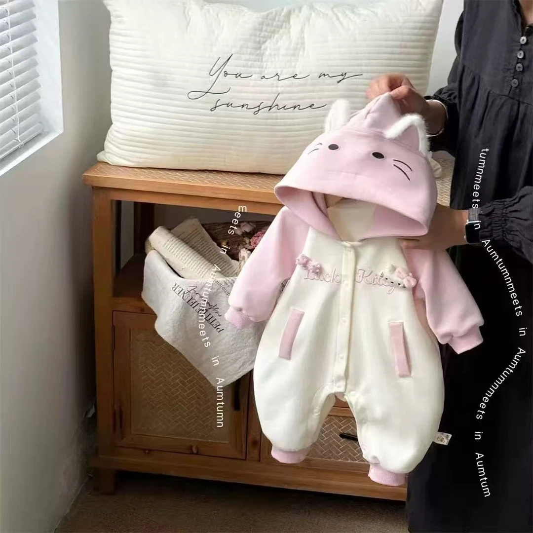 婴幼儿春秋款连体衣外套可爱新款女宝宝韩版长袖连帽外出服爬服