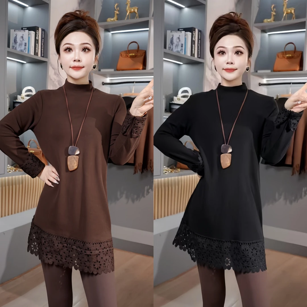 【漫漫盛夏】年年2025新款冬季百搭蕾丝拼接设计长袖打底上衣