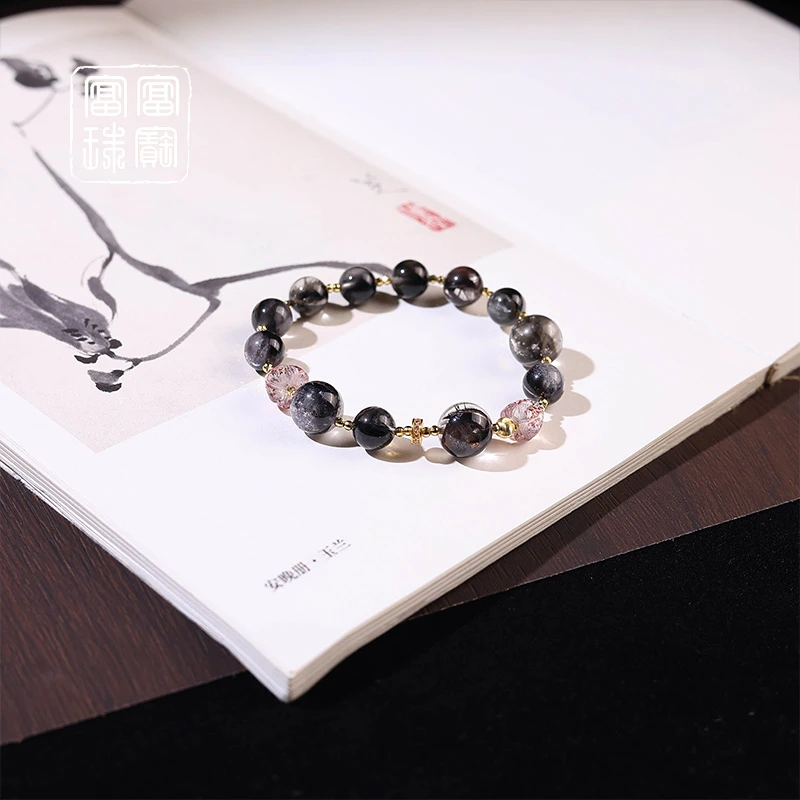 【莓莳】黑银钛 水晶18k金百搭手串（天然珠宝多样性发）