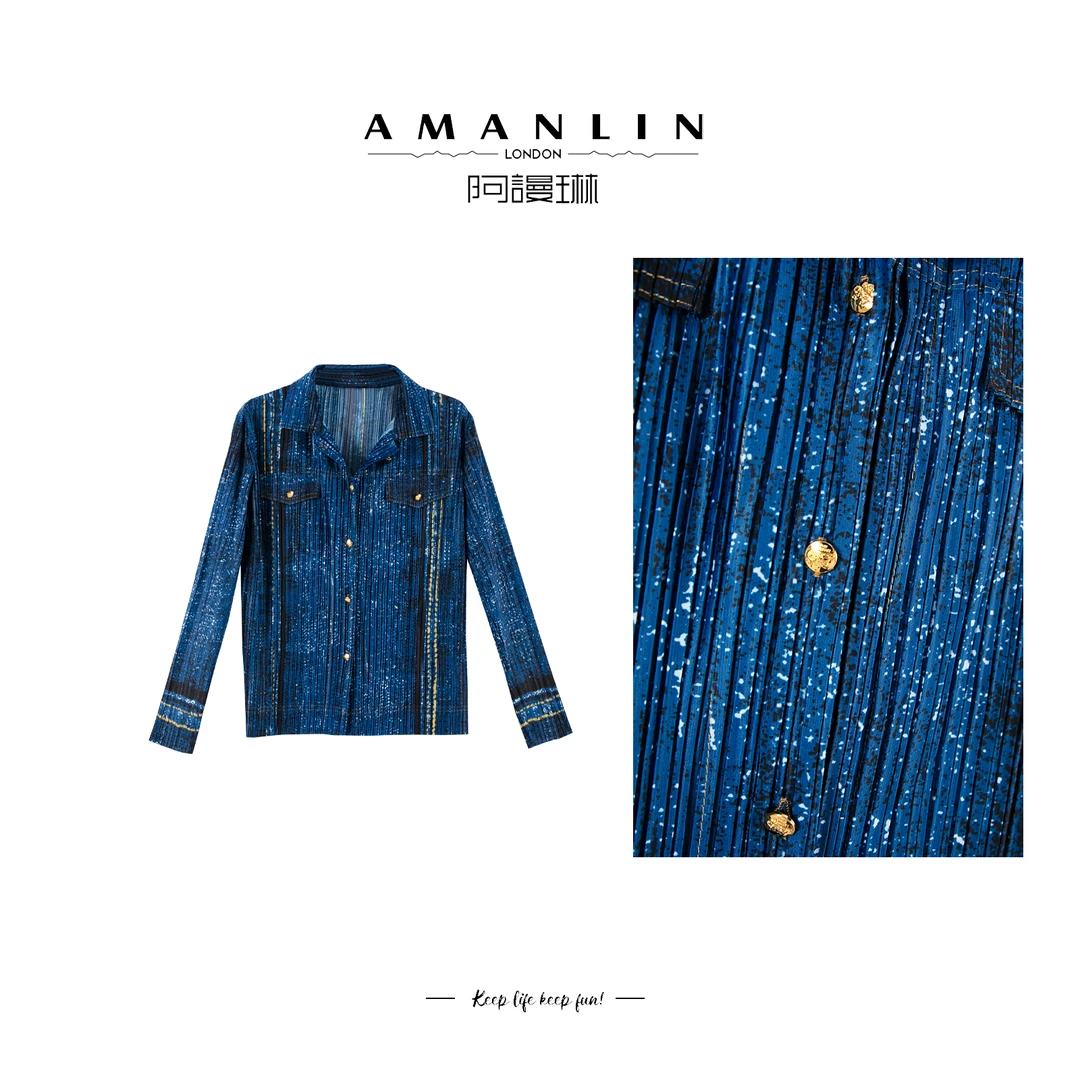【AMANLIN】春季新品设计感衬衫薄款气质时尚单排扣上衣WS595356