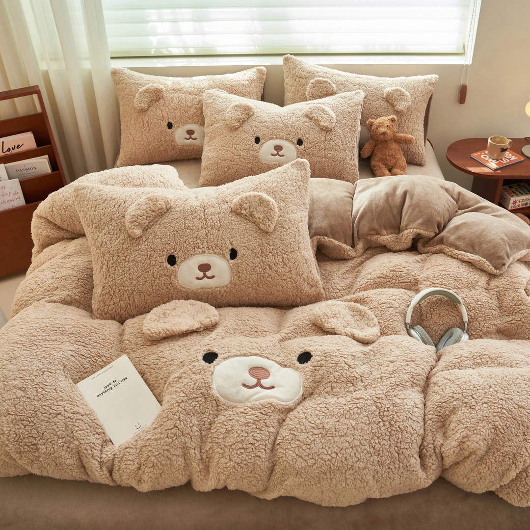 【卡通羊羔绒牛奶绒】秋冬季加厚加绒保暖牛奶绒四件套被套床单床笠