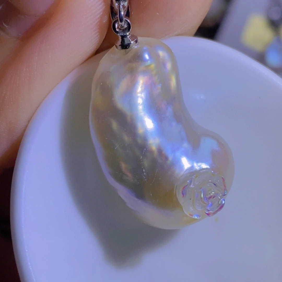 银S925镶嵌淡水珍珠天然淡水珍珠（微瑕）