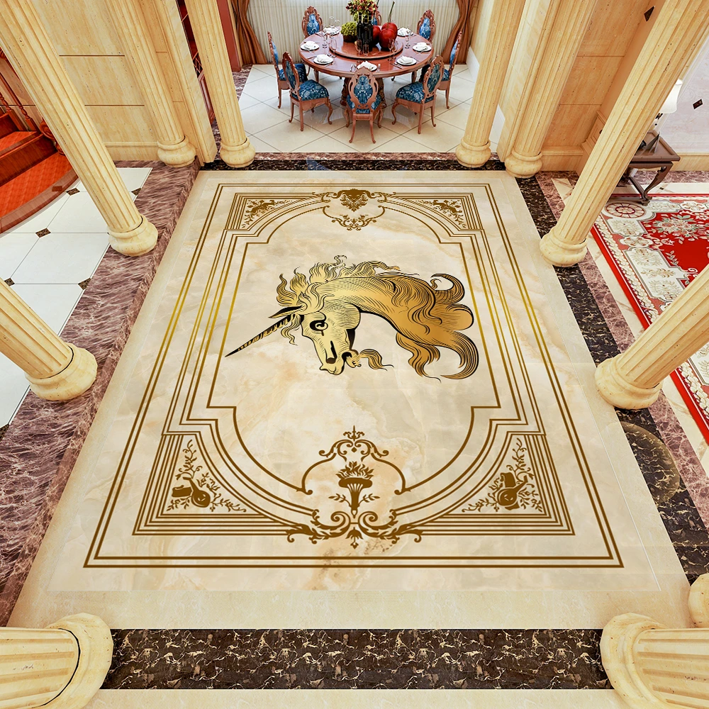 农村餐厅地砖自建房欧式别墅客厅瓷砖地拼花复古水刀大理石通体砖