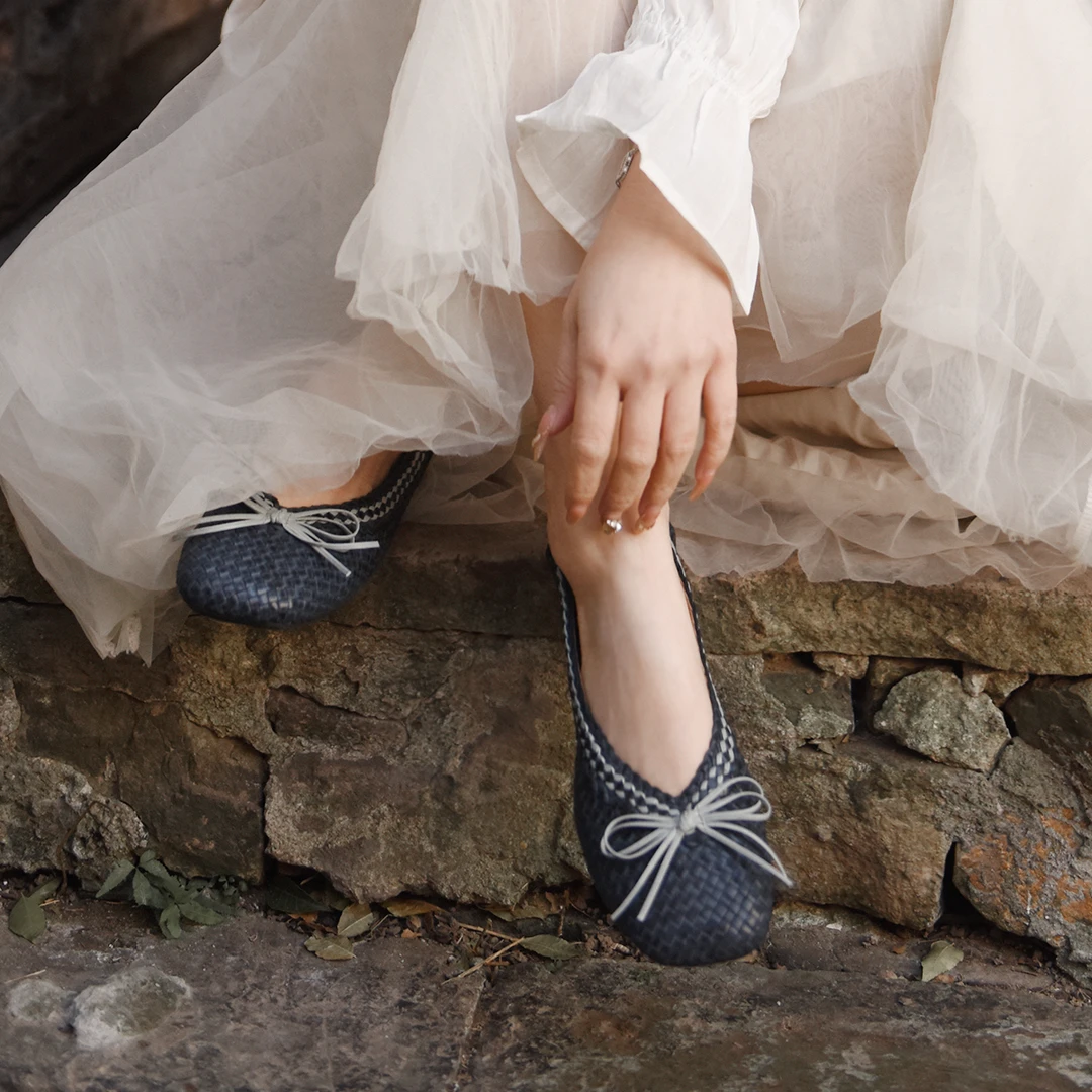 Artmu阿木原创真皮编织手工女鞋蝴蝶结浅口单鞋平底鞋新款125-2