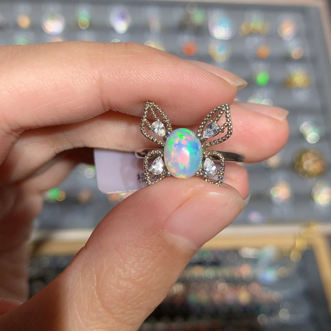 银S925镶嵌欧泊欧泊戒指y