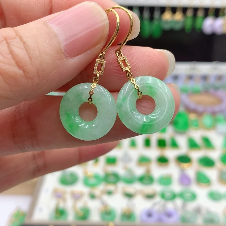 翡翠18K金镶嵌耳饰