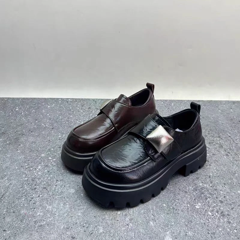 2025春季真皮新款女鞋厚底休闲深口乐福鞋时尚6688