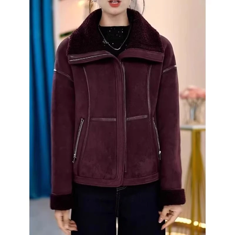 皮毛一体时尚短款外套女2025冬季新款妈妈装修身百搭减龄保暖上衣