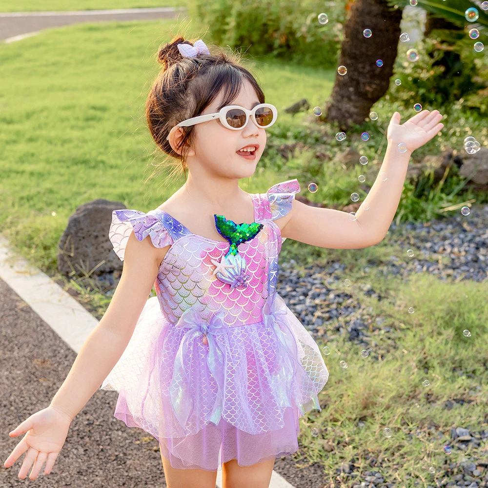人鱼公主裙女童亲子婴儿装游泳衣儿童泳衣夏季可爱连体宝宝纱裙