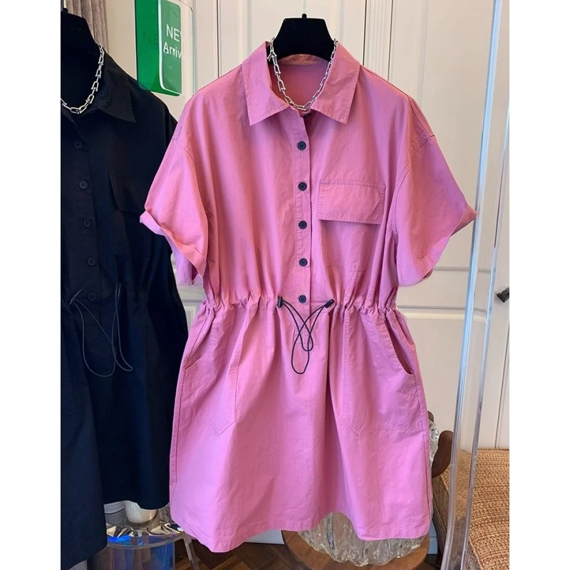 轻奢小众工装风衬衫连衣裙子宽松休闲遮肉中长款小个子2025夏新款