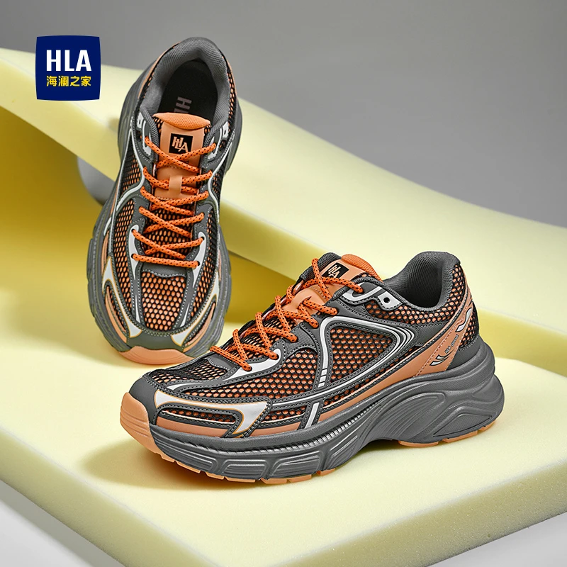 HLA/海澜之家男鞋2025夏季新款透气网面运动跑步鞋厚底休闲老爹鞋