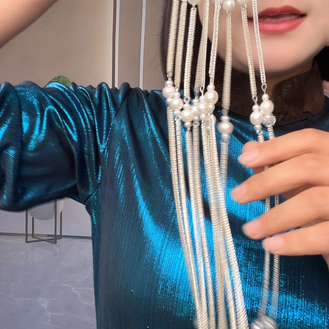 铁合金大理石珍珠耳链流苏款式