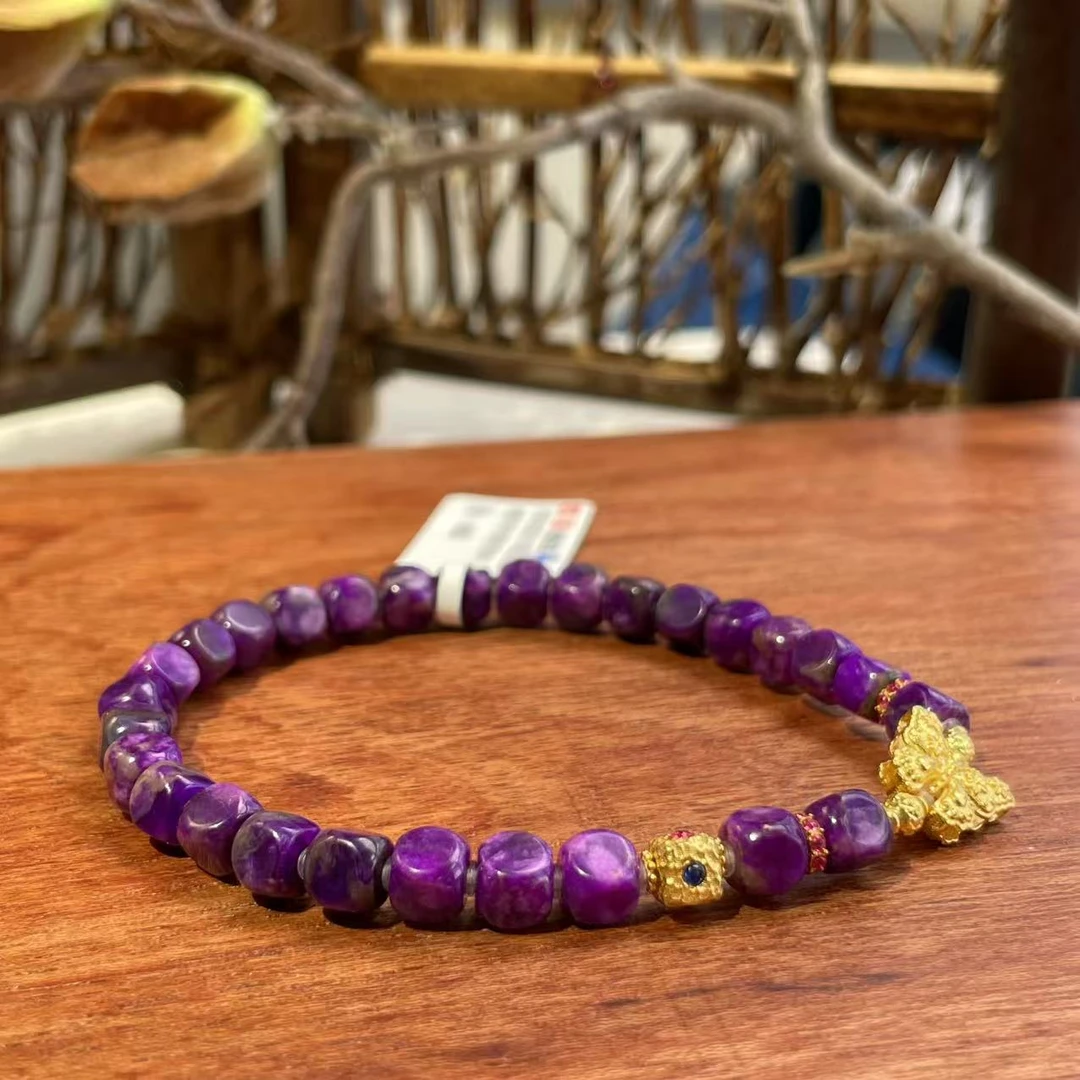 舒俱来高阶冰酱紫魔方蝴蝶手串18k/4.5mm+/16cm（霁川）AZB6426