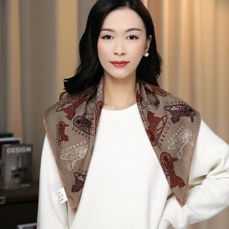 【马车】双面丝巾羊毛女秋冬桑蚕丝围巾保暖搭配方巾护颈百搭洋气